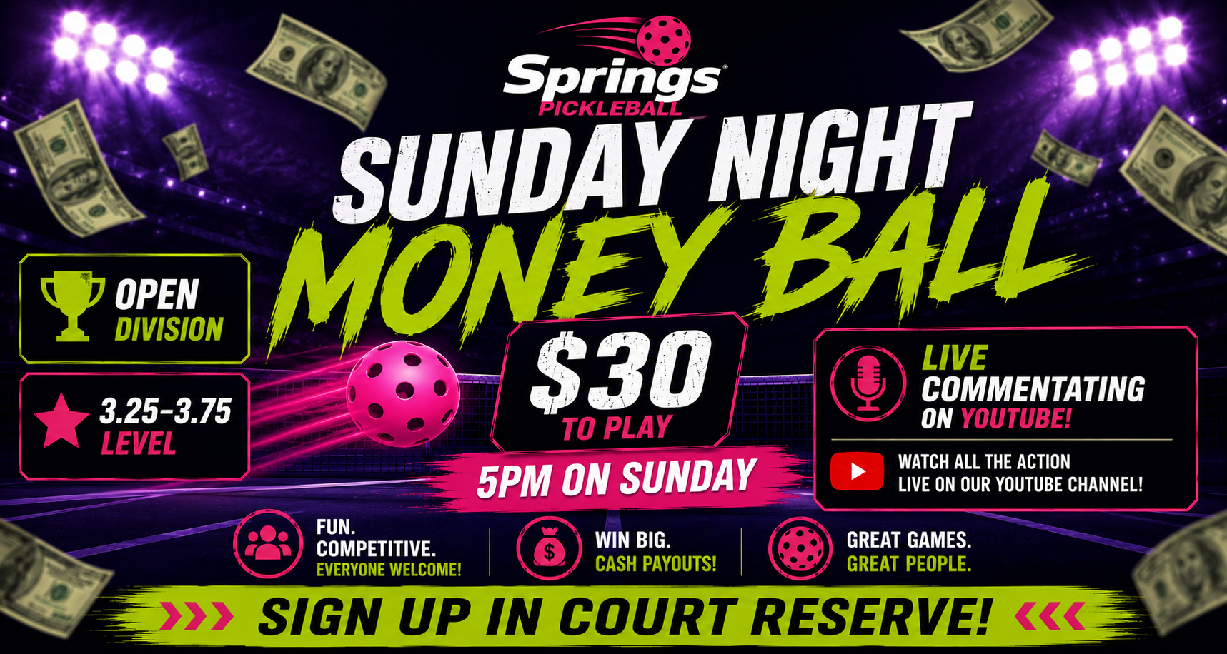 Sunday Night Money Ball at Springs Pickleball East