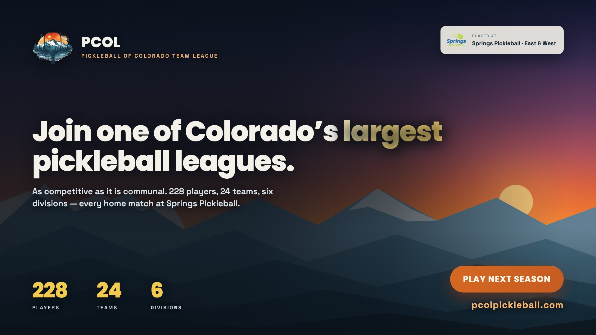 PCOL Pickleball of Colorado Team League header graphic